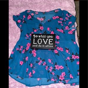 Torrid Navy Blue Floral V-Neck Blouse